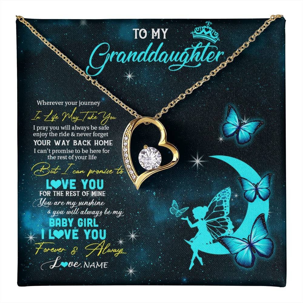 Forever Love Necklace 18K Yellow Gold Finish | 1 | Personalized To My Granddaughter Necklace From Grandma Fairy Silhouette Fantasy Moon Granddaughter Birthday Christmas Customized Gift Box Message Card | teecentury