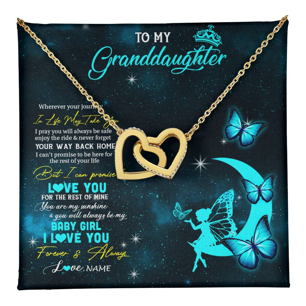 Interlocking Hearts Necklace 18K Yellow Gold Finish | 1 | Personalized To My Granddaughter Necklace From Grandma Fairy Silhouette Fantasy Moon Granddaughter Birthday Christmas Customized Gift Box Message Card | teecentury