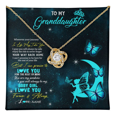 Love Knot Necklace 18K Yellow Gold Finish | 1 | Personalized To My Granddaughter Necklace From Grandma Fairy Silhouette Fantasy Moon Granddaughter Birthday Christmas Customized Gift Box Message Card | teecentury