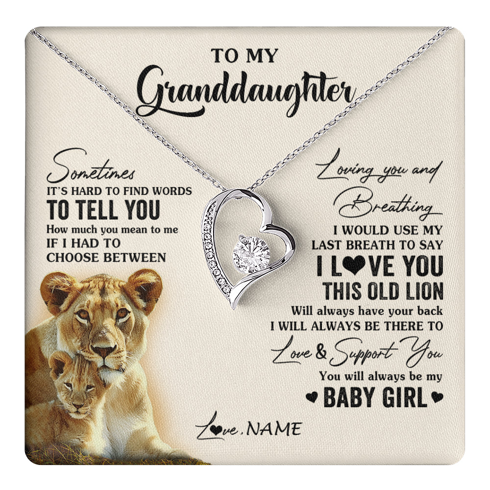 Forever Love Necklace 14K White Gold Finish | 1 | Personalized To My Granddaughter Necklace From Grandma Gigi I Love You This Old Lion Granddaughter Birthday Christmas Customized Gift Box Message Card | teecentury