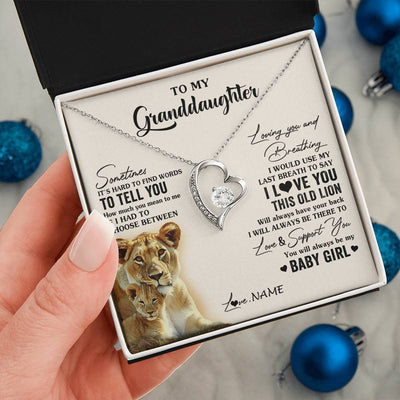 Forever Love Necklace 14K White Gold Finish | 2 | Personalized To My Granddaughter Necklace From Grandma Gigi I Love You This Old Lion Granddaughter Birthday Christmas Customized Gift Box Message Card | teecentury