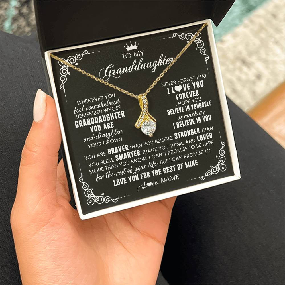 Alluring Beauty Necklace 18K Yellow Gold Finish | 2 | Personalized To My Granddaughter Necklace From Grandma Gigi Inspirational Strength Granddaughter Birthday Jewelry Christmas Customized Gift Box Message Card | teecentury