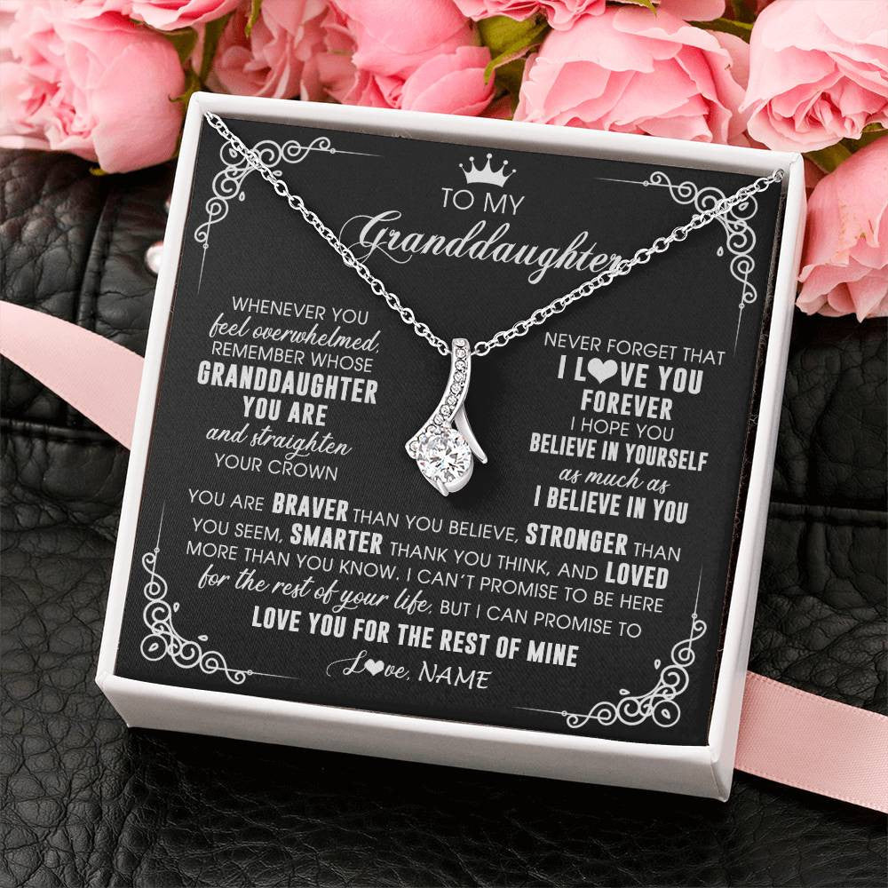 Alluring Beauty Necklace 14K White Gold Finish | 2 | Personalized To My Granddaughter Necklace From Grandma Gigi Inspirational Strength Granddaughter Birthday Jewelry Christmas Customized Gift Box Message Card | teecentury