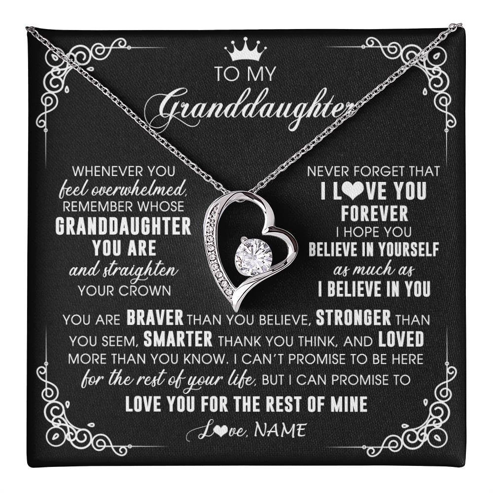 Forever Love Necklace 14K White Gold Finish | 1 | Personalized To My Granddaughter Necklace From Grandma Gigi Inspirational Strength Granddaughter Birthday Jewelry Christmas Customized Gift Box Message Card | teecentury