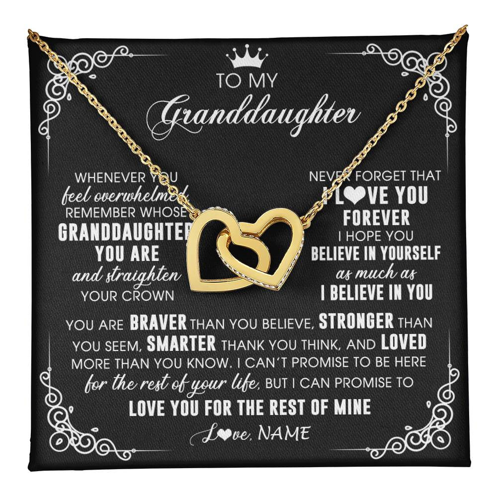 Interlocking Hearts Necklace 18K Yellow Gold Finish | 1 | Personalized To My Granddaughter Necklace From Grandma Gigi Inspirational Strength Granddaughter Birthday Jewelry Christmas Customized Gift Box Message Card | teecentury