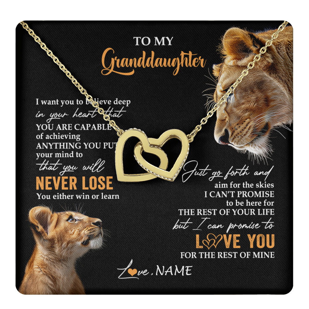 Interlocking Hearts Necklace 18K Yellow Gold Finish | 1 | Personalized To My Granddaughter Necklace From Grandma Gigi You Will Never Lose Lion Granddaughter Birthday Gifts Christmas Customized Gift Box Message Card | teecentury