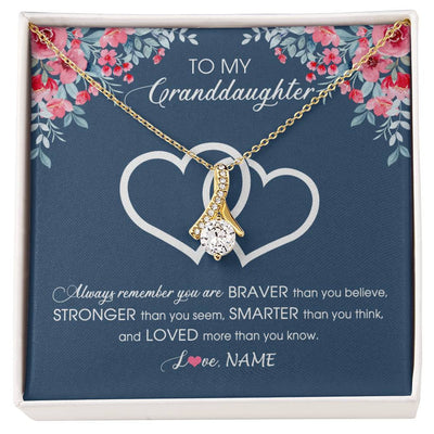 Alluring Beauty Necklace 18K Yellow Gold Finish | Personalized To My Granddaughter Necklace From Grandma Grandpa Braver Stronger Smarter Loved Granddaughter Jewelry Birthday Christmas Customized Message Card | teecentury