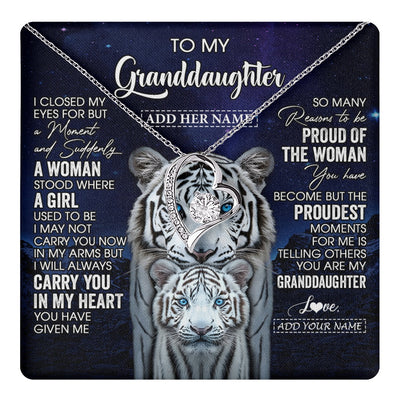 Forever Love Necklace 14K White Gold Finish | 1 | Personalized To My Granddaughter Necklace From Grandma Grandpa I Close My Eyes White Tiger Granddaughter Birthday Gift Christmas Gift Box Message Card | https://teecentury.