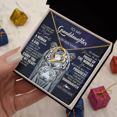 Forever Love Necklace 18K Yellow Gold Finish | 2 | Personalized To My Granddaughter Necklace From Grandma Grandpa I Close My Eyes White Tiger Granddaughter Birthday Gift Christmas Gift Box Message Card | https://teecentury.