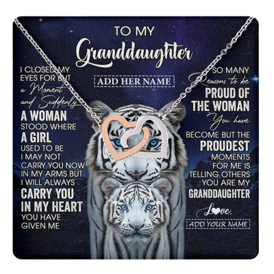 Interlocking Hearts Necklace Stainless Steel & Rose Gold Finish | 1 | Personalized To My Granddaughter Necklace From Grandma Grandpa I Close My Eyes White Tiger Granddaughter Birthday Gift Christmas Gift Box Message Card | https://teecentury.