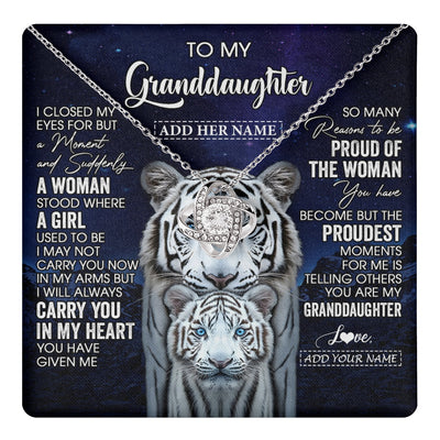 Love Knot Necklace 14K White Gold Finish | 1 | Personalized To My Granddaughter Necklace From Grandma Grandpa I Close My Eyes White Tiger Granddaughter Birthday Gift Christmas Gift Box Message Card | https://teecentury.