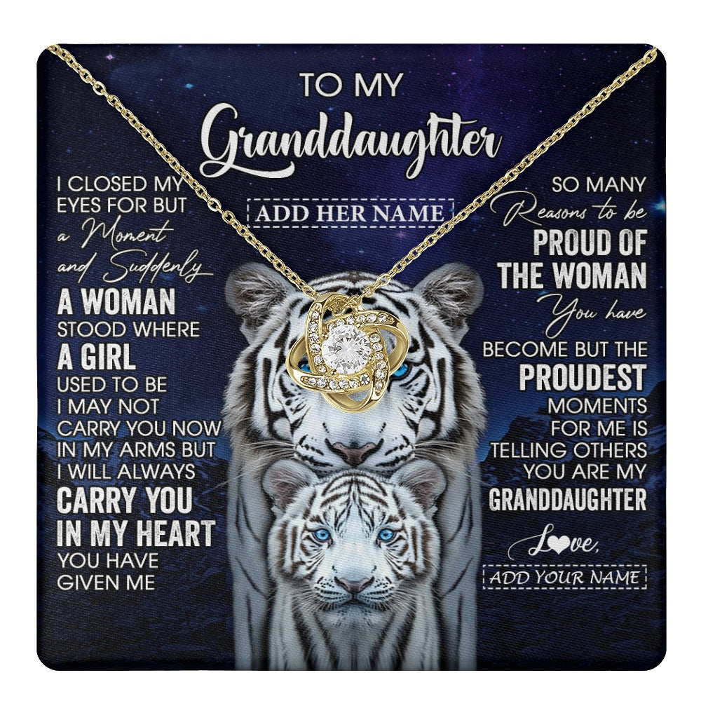 Love Knot Necklace 18K Yellow Gold Finish | 1 | Personalized To My Granddaughter Necklace From Grandma Grandpa I Close My Eyes White Tiger Granddaughter Birthday Gift Christmas Gift Box Message Card | https://teecentury.