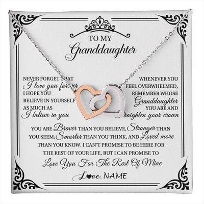 Interlocking Hearts Necklace Stainless Steel & Rose Gold Finish | 1 | Personalized To My Granddaughter Necklace From Grandma Grandpa I Love You Forever Granddaughter Birthday Graduation Christmas Customized Gift Box Message Card | teecentury