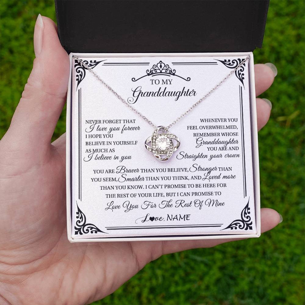 Love Knot Necklace 14K White Gold Finish | 2 | Personalized To My Granddaughter Necklace From Grandma Grandpa I Love You Forever Granddaughter Birthday Graduation Christmas Customized Gift Box Message Card | teecentury