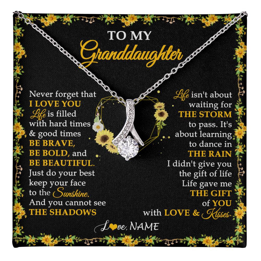 Alluring Beauty Necklace 14K White Gold Finish | 1 | Personalized To My Granddaughter Necklace From Grandma Grandpa I Love You Sunflower Granddaughter Birthday Jewelry Christmas Customized Gift Box Message Card | teecentury