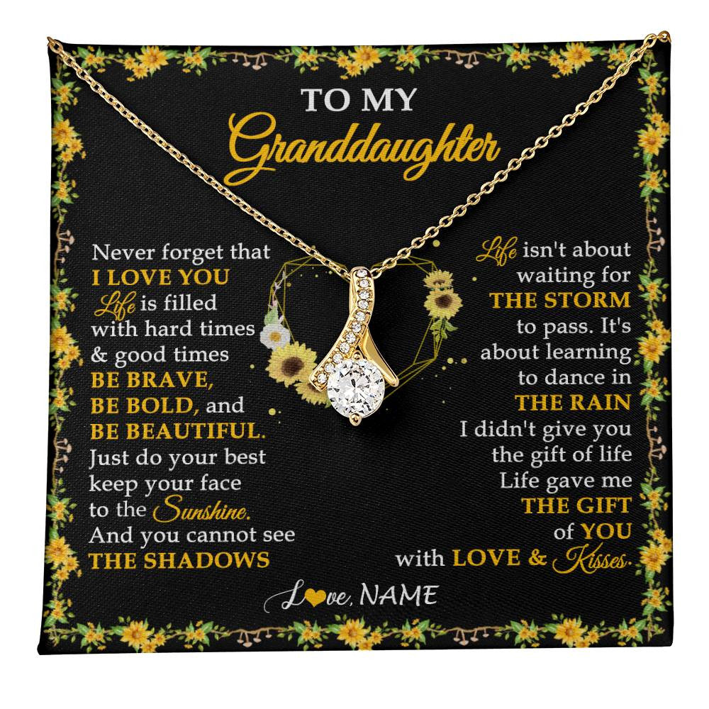 Alluring Beauty Necklace 18K Yellow Gold Finish | 1 | Personalized To My Granddaughter Necklace From Grandma Grandpa I Love You Sunflower Granddaughter Birthday Jewelry Christmas Customized Gift Box Message Card | teecentury