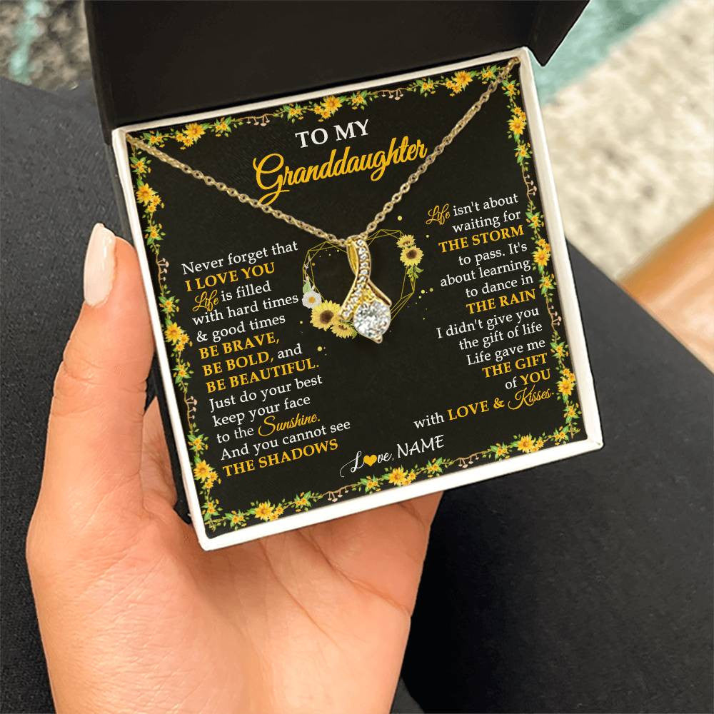 Alluring Beauty Necklace 18K Yellow Gold Finish | 2 | Personalized To My Granddaughter Necklace From Grandma Grandpa I Love You Sunflower Granddaughter Birthday Jewelry Christmas Customized Gift Box Message Card | teecentury