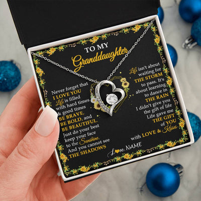 Forever Love Necklace 14K White Gold Finish | 2 | Personalized To My Granddaughter Necklace From Grandma Grandpa I Love You Sunflower Granddaughter Birthday Jewelry Christmas Customized Gift Box Message Card | teecentury