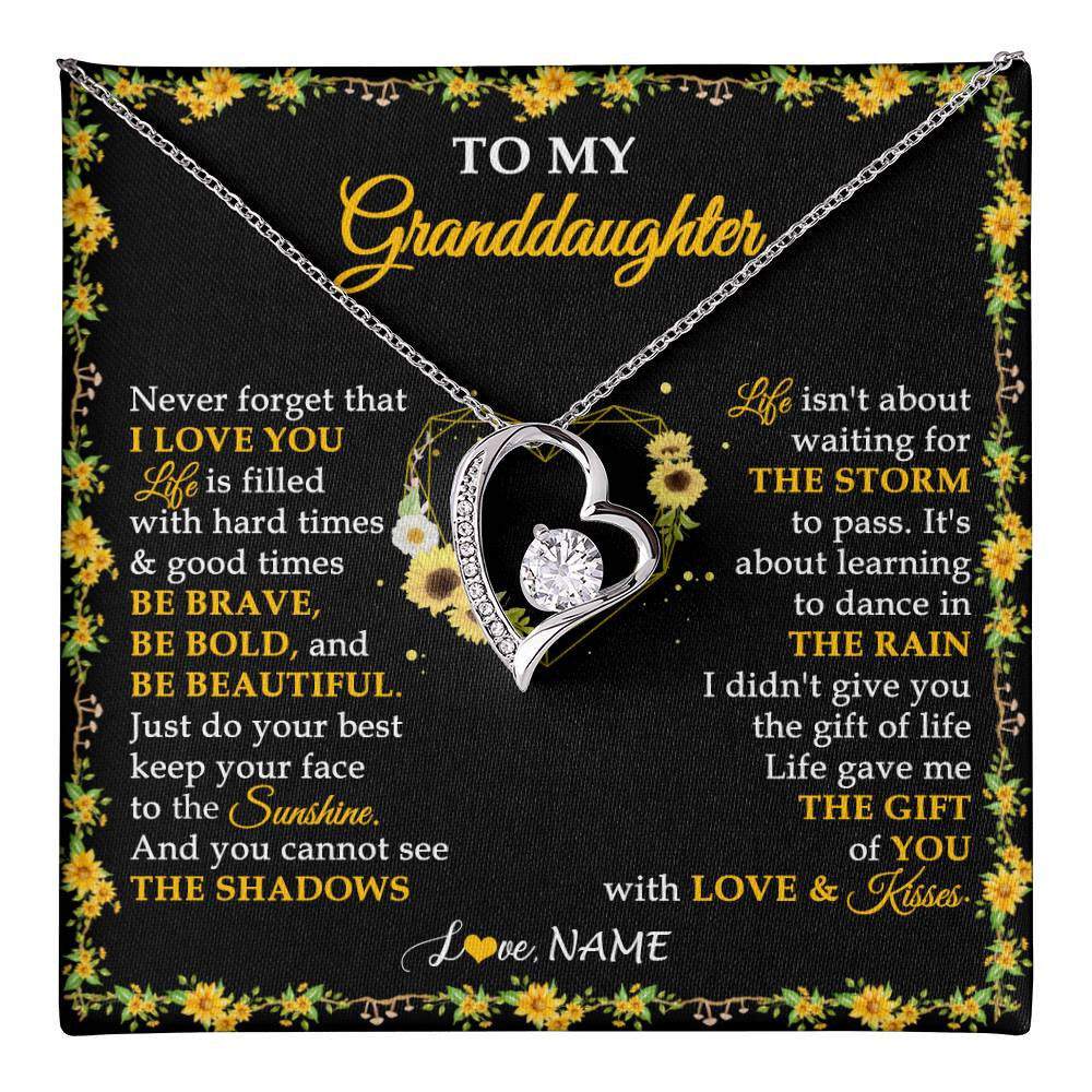 Forever Love Necklace 14K White Gold Finish | 1 | Personalized To My Granddaughter Necklace From Grandma Grandpa I Love You Sunflower Granddaughter Birthday Jewelry Christmas Customized Gift Box Message Card | teecentury