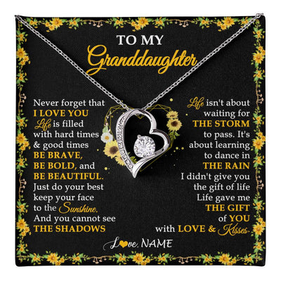 Forever Love Necklace 14K White Gold Finish | 1 | Personalized To My Granddaughter Necklace From Grandma Grandpa I Love You Sunflower Granddaughter Birthday Jewelry Christmas Customized Gift Box Message Card | teecentury