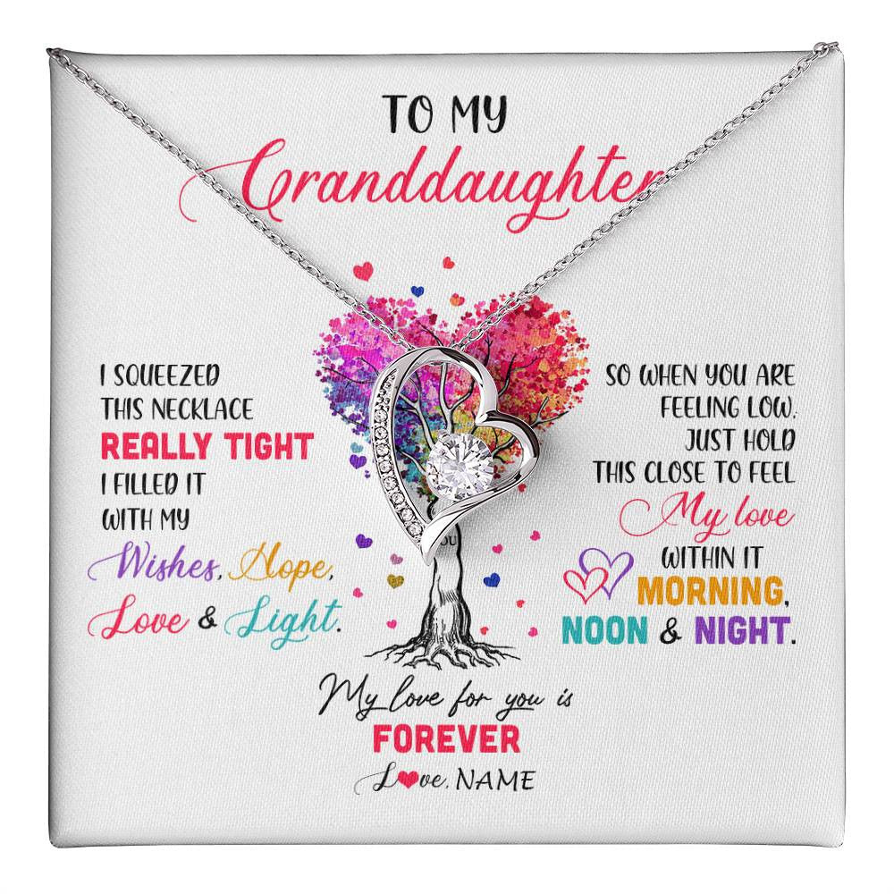 Forever Love Necklace 14K White Gold Finish | 1 | Personalized To My Granddaughter Necklace From Grandma Grandpa I Squeezed This Necklace Granddaughter Birthday Christmas Customized Gift Box Message Card | teecentury