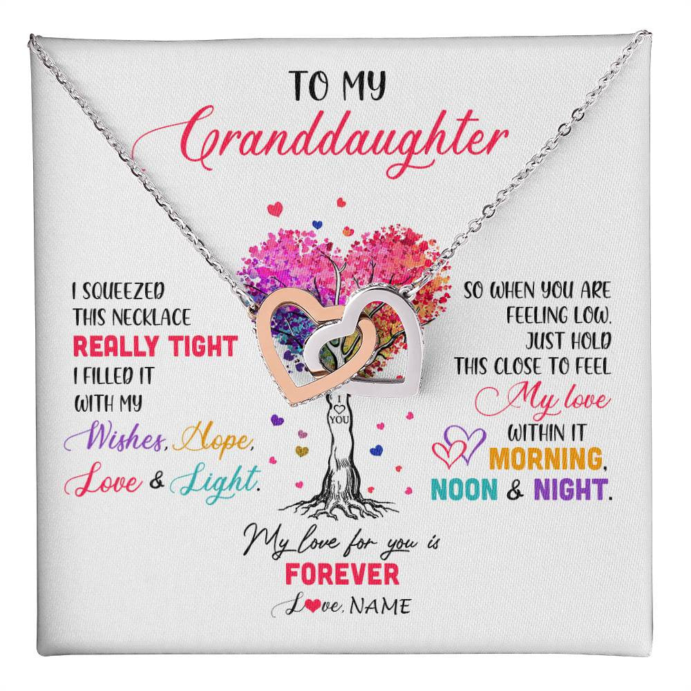 Interlocking Hearts Necklace Stainless Steel & Rose Gold Finish | 1 | Personalized To My Granddaughter Necklace From Grandma Grandpa I Squeezed This Necklace Granddaughter Birthday Christmas Customized Gift Box Message Card | teecentury