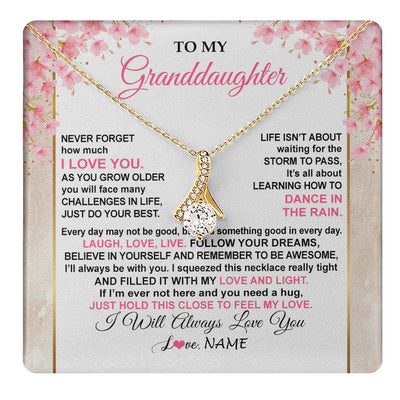 Alluring Beauty Necklace 18K Yellow Gold Finish | 1 | Personalized To My Granddaughter Necklace From Grandma Grandpa Inspirational I Love You Granddaughter Birthday Graduation Customized Gift Box Message Card | teecentury