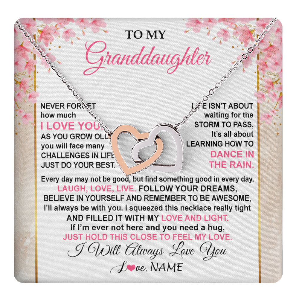 Interlocking Hearts Necklace Stainless Steel & Rose Gold Finish | 1 | Personalized To My Granddaughter Necklace From Grandma Grandpa Inspirational I Love You Granddaughter Birthday Graduation Customized Gift Box Message Card | teecentury