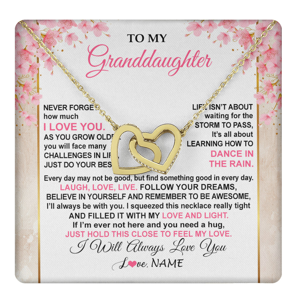 Interlocking Hearts Necklace 18K Yellow Gold Finish | 1 | Personalized To My Granddaughter Necklace From Grandma Grandpa Inspirational I Love You Granddaughter Birthday Graduation Customized Gift Box Message Card | teecentury