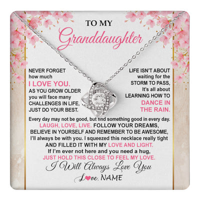 Love Knot Necklace 14K White Gold Finish | 1 | Personalized To My Granddaughter Necklace From Grandma Grandpa Inspirational I Love You Granddaughter Birthday Graduation Customized Gift Box Message Card | teecentury