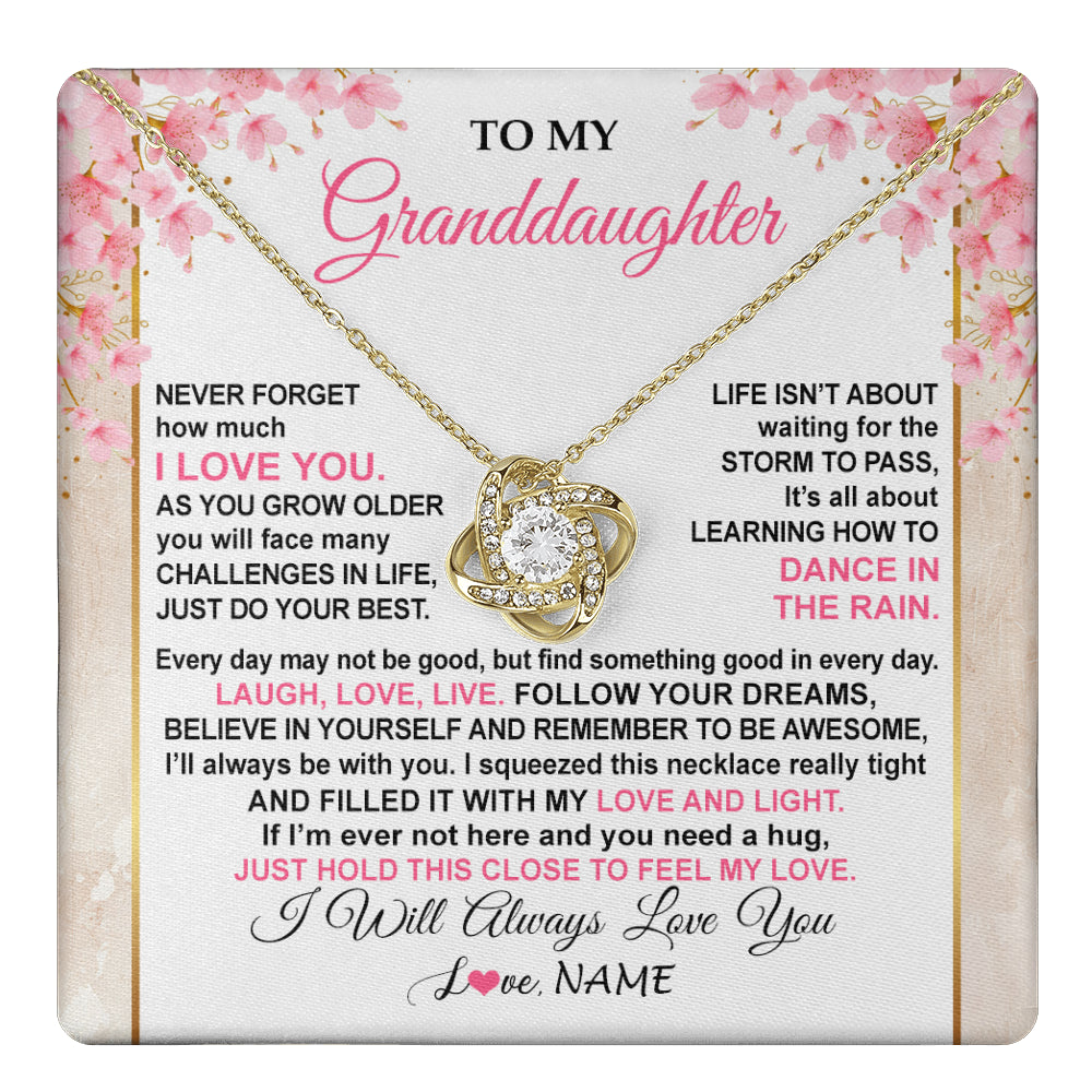 Love Knot Necklace 18K Yellow Gold Finish | 1 | Personalized To My Granddaughter Necklace From Grandma Grandpa Inspirational I Love You Granddaughter Birthday Graduation Customized Gift Box Message Card | teecentury