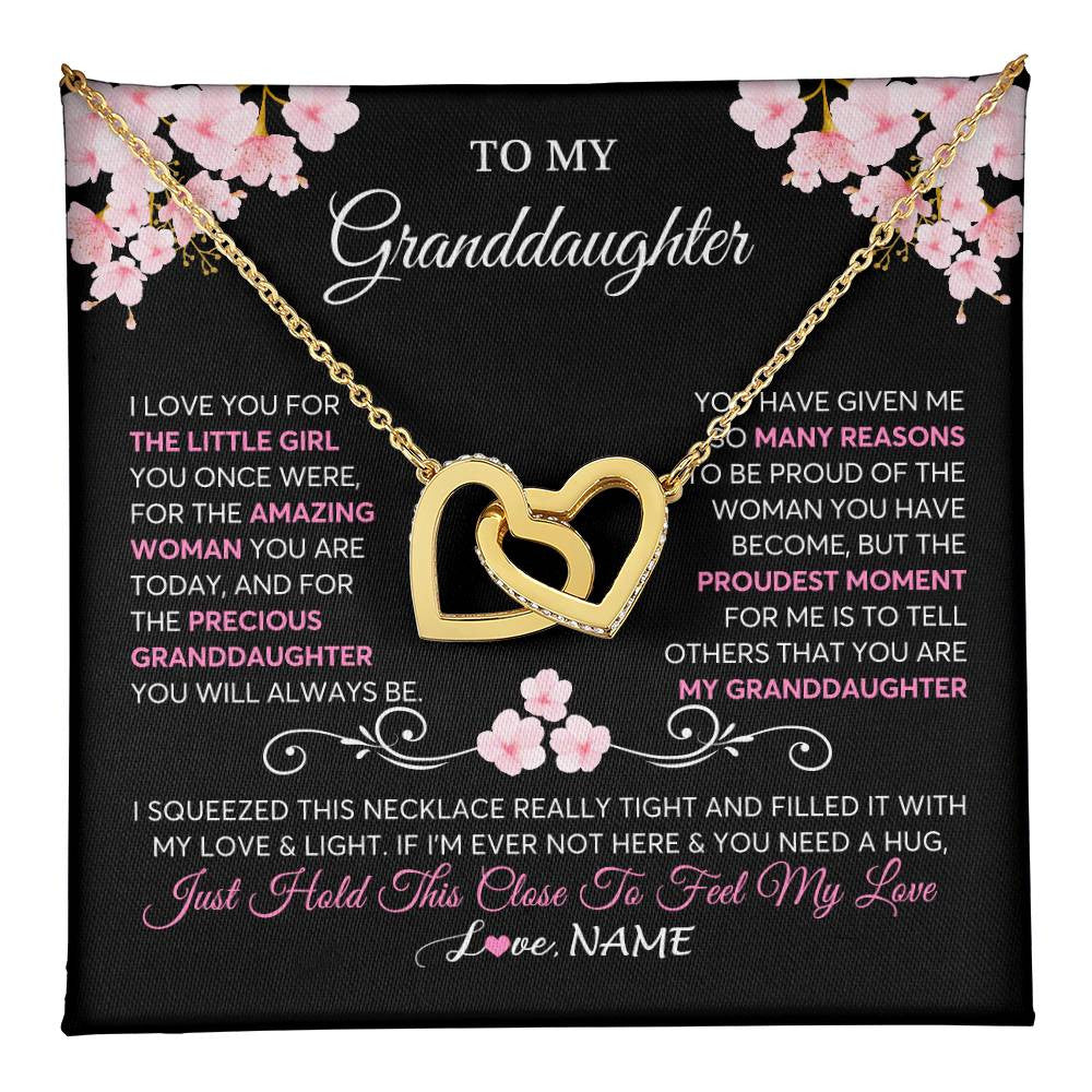 Interlocking Hearts Necklace 18K Yellow Gold Finish | 1 | Personalized To My Granddaughter Necklace From Grandma Grandpa Love You Little Girl Granddaughter Birthday Jewelry Christmas Customized Gift Box Message Card | teecentury