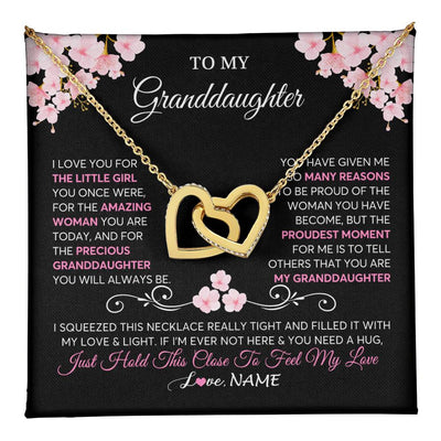 Interlocking Hearts Necklace 18K Yellow Gold Finish | 1 | Personalized To My Granddaughter Necklace From Grandma Grandpa Love You Little Girl Granddaughter Birthday Jewelry Christmas Customized Gift Box Message Card | teecentury