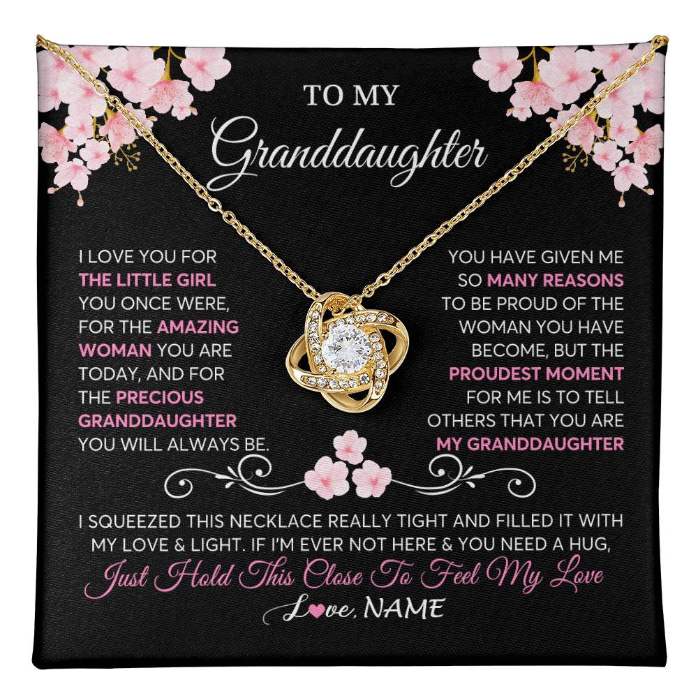 Love Knot Necklace 18K Yellow Gold Finish | 1 | Personalized To My Granddaughter Necklace From Grandma Grandpa Love You Little Girl Granddaughter Birthday Jewelry Christmas Customized Gift Box Message Card | teecentury