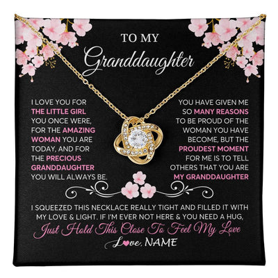 Love Knot Necklace 18K Yellow Gold Finish | 1 | Personalized To My Granddaughter Necklace From Grandma Grandpa Love You Little Girl Granddaughter Birthday Jewelry Christmas Customized Gift Box Message Card | teecentury