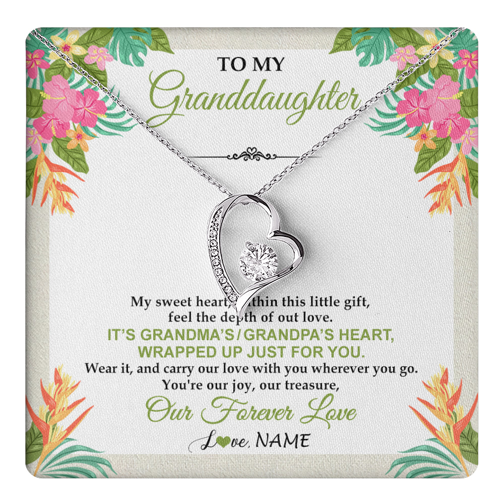 Forever Love Necklace 14K White Gold Finish | 1 | Personalized To My Granddaughter Necklace From Grandma Grandpa My Sweet Heart Birthday Gift For Granddaughter Christmas Customized Gift Box Message Card | teecentury