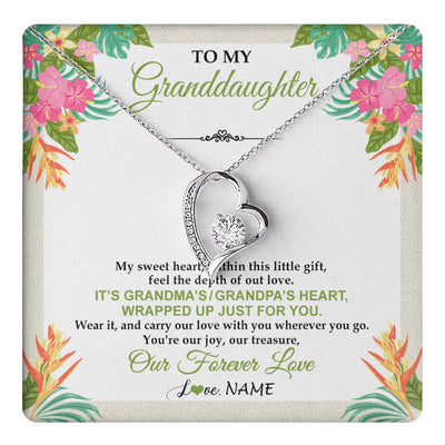 Forever Love Necklace 14K White Gold Finish | 1 | Personalized To My Granddaughter Necklace From Grandma Grandpa My Sweet Heart Birthday Gift For Granddaughter Christmas Customized Gift Box Message Card | teecentury