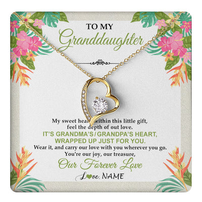 Forever Love Necklace 18K Yellow Gold Finish | 1 | Personalized To My Granddaughter Necklace From Grandma Grandpa My Sweet Heart Birthday Gift For Granddaughter Christmas Customized Gift Box Message Card | teecentury