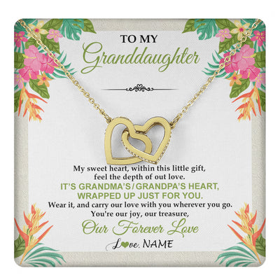 Interlocking Hearts Necklace 18K Yellow Gold Finish | 1 | Personalized To My Granddaughter Necklace From Grandma Grandpa My Sweet Heart Birthday Gift For Granddaughter Christmas Customized Gift Box Message Card | teecentury