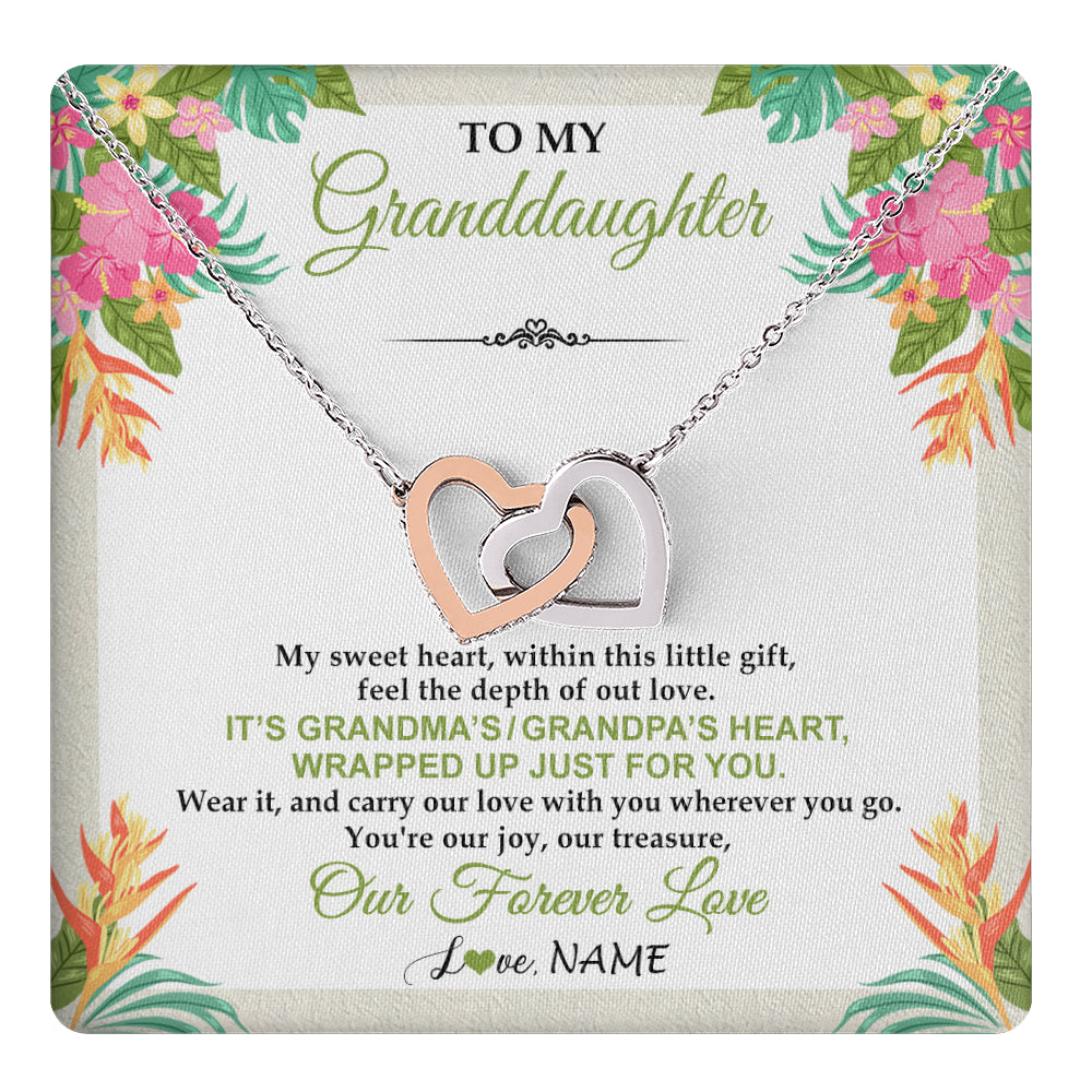Interlocking Hearts Necklace Stainless Steel & Rose Gold Finish | 1 | Personalized To My Granddaughter Necklace From Grandma Grandpa My Sweet Heart Birthday Gift For Granddaughter Christmas Customized Gift Box Message Card | teecentury