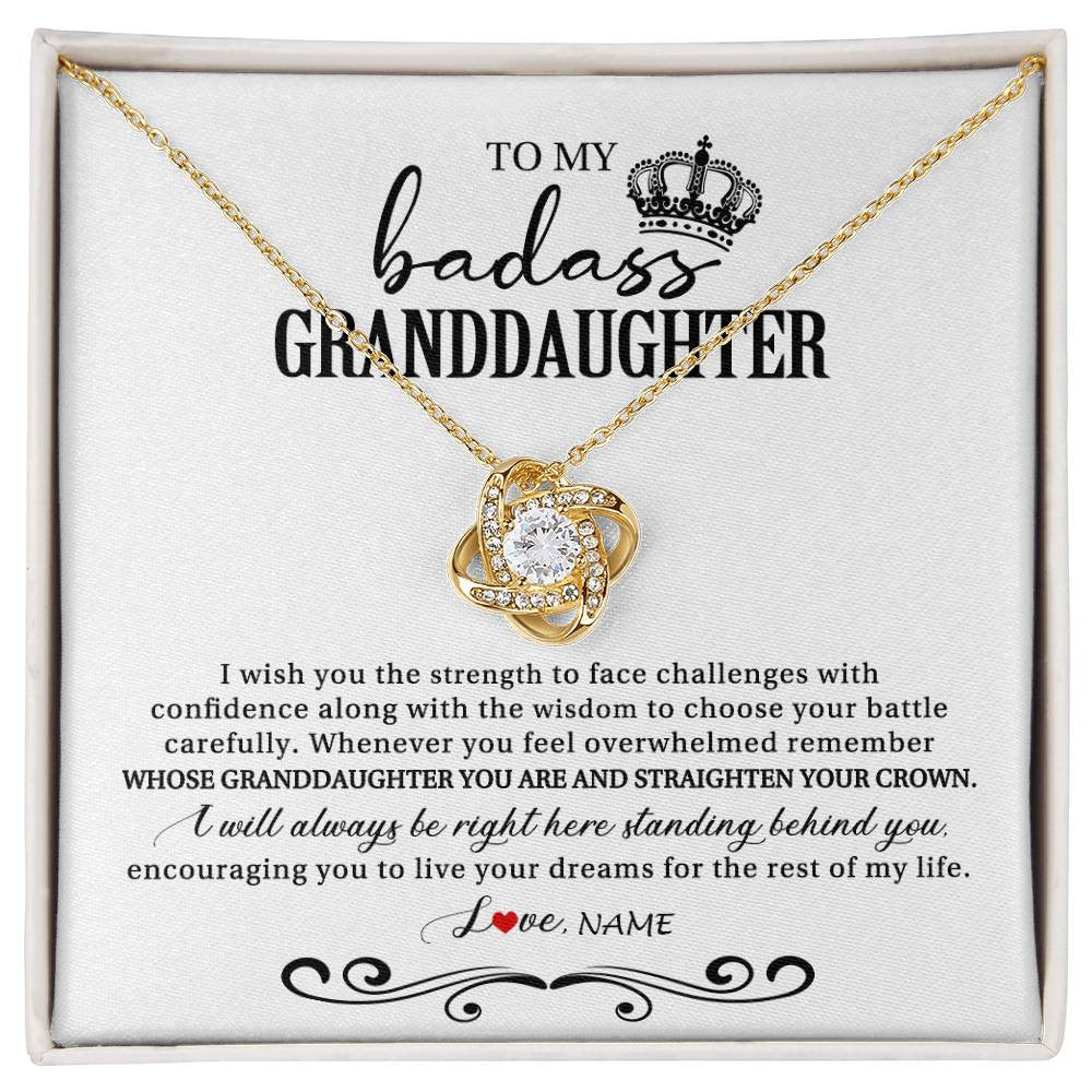 Love Knot Necklace 18K Yellow Gold Finish | Personalized To My Granddaughter Necklace From Grandma Grandpa Nana Wish You The Strength Granddaughter Birthday Christmas Customized Gift Box Message Card | teecentury