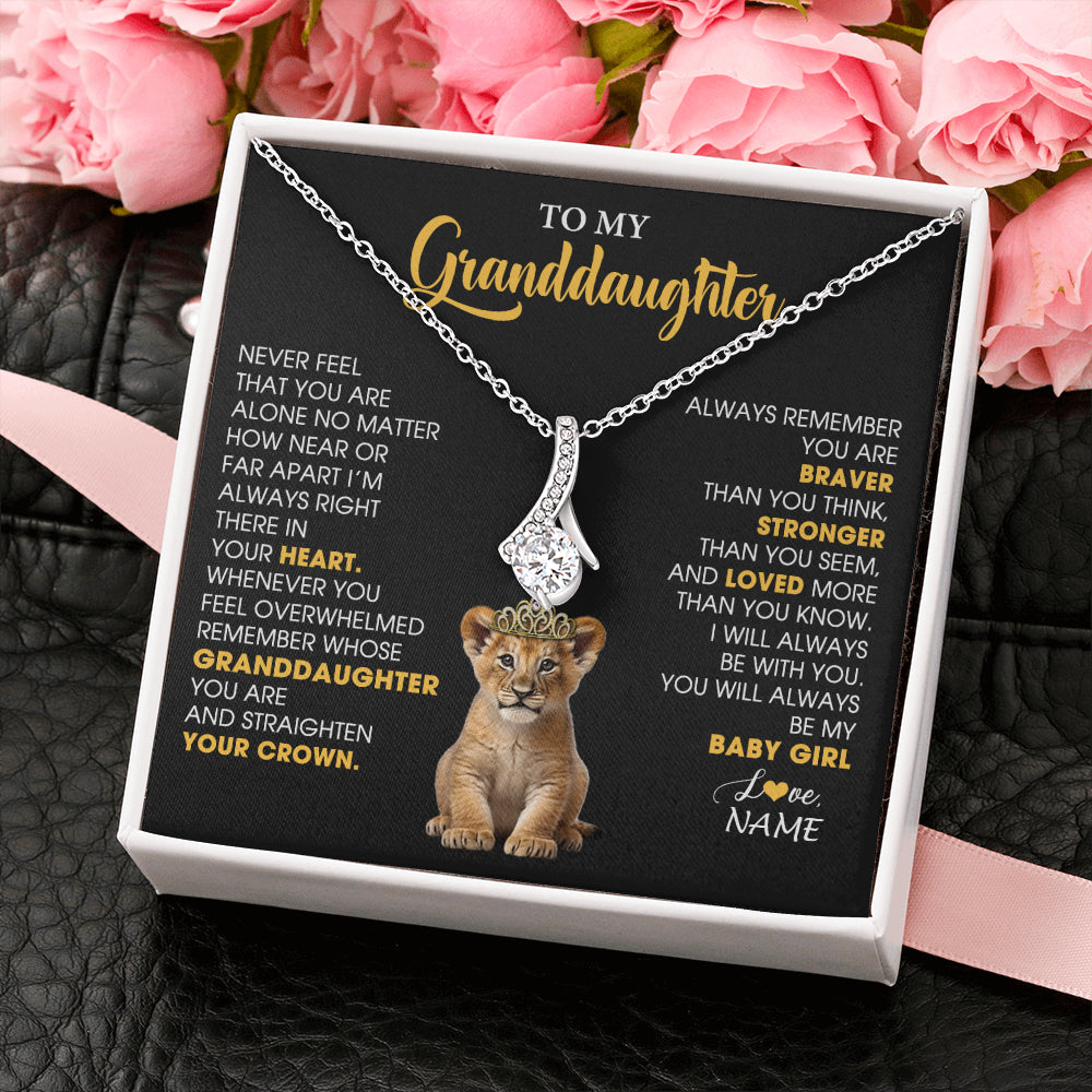 Alluring Beauty Necklace 14K White Gold Finish | 2 | Personalized To My Granddaughter Necklace From Grandma Grandpa Never Feel You Are Alone Lion Birthday Gift Granddaughter Christmas Gift Box Message Card | teecentury