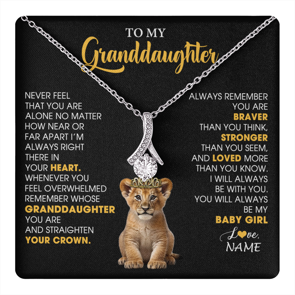 Alluring Beauty Necklace 14K White Gold Finish | 1 | Personalized To My Granddaughter Necklace From Grandma Grandpa Never Feel You Are Alone Lion Birthday Gift Granddaughter Christmas Gift Box Message Card | teecentury