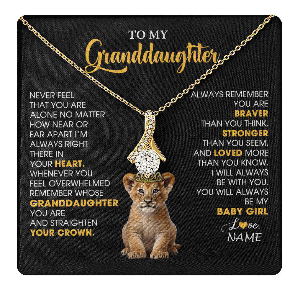 Alluring Beauty Necklace 18K Yellow Gold Finish | 1 | Personalized To My Granddaughter Necklace From Grandma Grandpa Never Feel You Are Alone Lion Birthday Gift Granddaughter Christmas Gift Box Message Card | teecentury