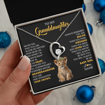 Forever Love Necklace 14K White Gold Finish | 2 | Personalized To My Granddaughter Necklace From Grandma Grandpa Never Feel You Are Alone Lion Birthday Gift Granddaughter Christmas Gift Box Message Card | teecentury