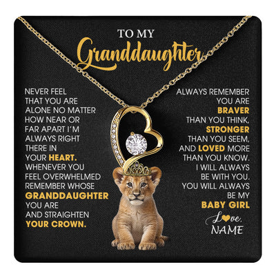 Forever Love Necklace 18K Yellow Gold Finish | 1 | Personalized To My Granddaughter Necklace From Grandma Grandpa Never Feel You Are Alone Lion Birthday Gift Granddaughter Christmas Gift Box Message Card | teecentury