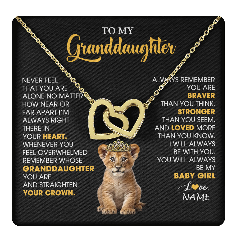 Interlocking Hearts Necklace 18K Yellow Gold Finish | 1 | Personalized To My Granddaughter Necklace From Grandma Grandpa Never Feel You Are Alone Lion Birthday Gift Granddaughter Christmas Gift Box Message Card | teecentury
