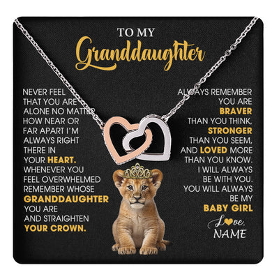 Interlocking Hearts Necklace Stainless Steel & Rose Gold Finish | 1 | Personalized To My Granddaughter Necklace From Grandma Grandpa Never Feel You Are Alone Lion Birthday Gift Granddaughter Christmas Gift Box Message Card | teecentury