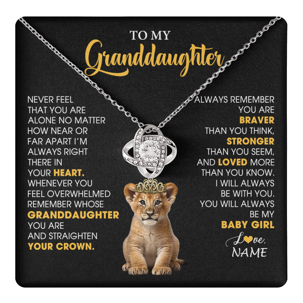 Love Knot Necklace 14K White Gold Finish | 1 | Personalized To My Granddaughter Necklace From Grandma Grandpa Never Feel You Are Alone Lion Birthday Gift Granddaughter Christmas Gift Box Message Card | teecentury