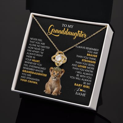 Love Knot Necklace 18K Yellow Gold Finish | 2 | Personalized To My Granddaughter Necklace From Grandma Grandpa Never Feel You Are Alone Lion Birthday Gift Granddaughter Christmas Gift Box Message Card | teecentury